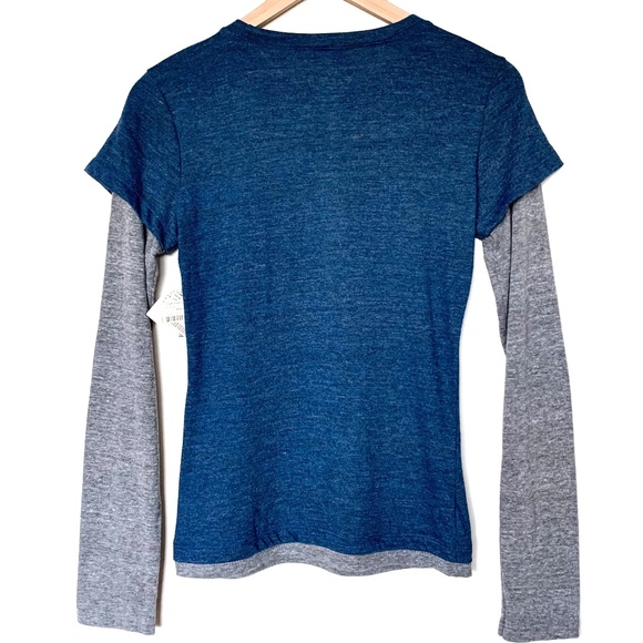 Chicago Cubs MLB Long Sleeve Baseball T Shirt Blue Gray Two Fer - Picture 4 of 4